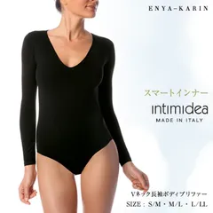 ブラック L/LL イタリア製 ボディブリファー Vネック長袖インナー レディース インティミディア INTIMIDEA マイクロファイバー あったか レディース インナー ネックライン深め 送料無料