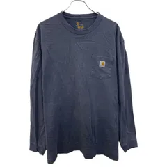 carhartt 長袖 ロゴTシャツ 2XL～ ブルーグレー プルオーバー ポケット付き 無地 ビッグサイズ カーハート 古着卸 アメリカ仕入 a705-5725