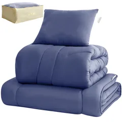 柔らかな肌触り 枕 寝具セット 敷布団 軽量 掛布団 固綿三層敷布団 通気 収納ケース付き SEK認証 ふとんセット 洗える アレルギー対策 防臭 一年中使える 抗菌 組布団セット 4点セット シングル 新生活応援 布団セット （ネイビー） fuwawa