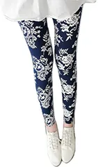 MT's SHOP(エムティーズショップ) 母の日 レディース レギンス 柄物 美脚 伸縮 ストレッチ パンツ スキニー スパッツ フリー サイズ B 紺 花ペイズリー( 紺 (花ペイズリー),  フリー)