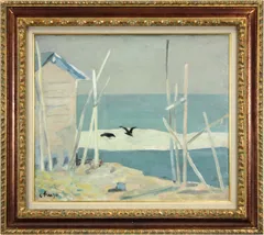 美品 昭和25年作 真作◇理髪師の画家 岩井 弥一郎『風景画』油彩・板