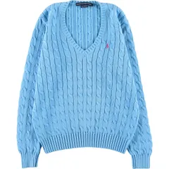 古着 ラルフローレン Ralph Lauren RALPH LAUREN SPORT ケーブル編み Vネック コットンニットセーター レディースL相当/eaa494222
