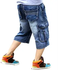 ブルー_42 [D.IIZOO] 大きいサイズ デニムハーフパンツ メンズ ワイド ショートパンツ 7分丈ジーンズ カーゴパンツ ミディアム デニムパンツ 七分丈 ゆったり シルエット ヒップホップ ストリート系CS1808-1 (ブルー, 42)