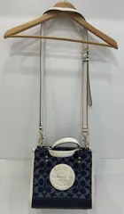 中古 COACH シグネチャー  2way スクエア ミニ トート バッグ ネイビー コーチ レディース カバン BAG【T1555-001】◆ 263