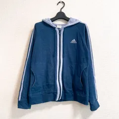 adidas アディダス パーカー ネイビー レディース L 長袖 ロゴ刺繍 アウトライン スリーストライプ ジップ