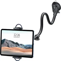 OQTIQ車載タブレットスタンド(日本語取扱い説明書＆保証付) 車 運転席 タブレットホルダー【33cm超長いアームなので自由度高い】フロントガラス ipadとスマホ対応 強力真空吸盤 柔軟に曲げ 360度回転 4.7～12.9インチまで全機種対応 国内正規品のサムネイル