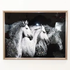 アートフレーム 未来を信じて 馬 3頭 ニューヨーク 絵画 キラキラアート ウォールデコ クリスタルレジン グリッター