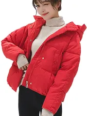 AIR BY(エアバイ) 中綿 ショートコート ダウン風 フード付き パーカー アウター 軽量 防寒 ブルゾン フードつき ジャケット A16-RDL( レッド,  L)