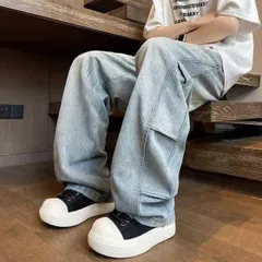 メンズ ファッション 服 男性用 オシャレ シンプル 大人 かっこいい 大きいサイズ ストリート 紳士服 アメリカン ダメージ 加工 ストレート ジーンズ ストリート ワイド レッグ パンツ 