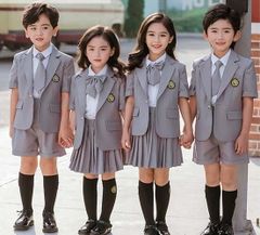 制服 卒業式 入学式 キッズ 女の子 半袖 フォーマル 5点セット 子供 カジュアル 卒園式 入園式 可愛い リボン グレー ジャケット スカート セットアップ 上下セット 130/140サイズ 女児 dg221t2