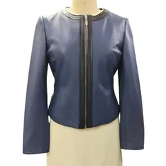 【nobstyle】未使用　訳あり　キズあり　ラムレザージャケット　ノーカラージャケット　ツートンカラー　34サイズ　本革　羊革　お手入れ簡単    116