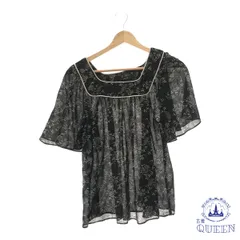 ☆美品☆ COMME CA ISM コムサイズム トップス ブラウス ペイズリー スクエアネック シースルー 半袖 フレア レディース ブラック M 901-5556 送料無料 古着