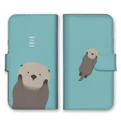 iPhone8 iPhone7  ケース 手帳型 アイフォン8 アイフォン7 スマホケース 携帯ケース ラッコ らっこ ラッコの親子 可愛い ゆるい 絵本 イラスト ネイビー 水族館   スマホカバー カラー02