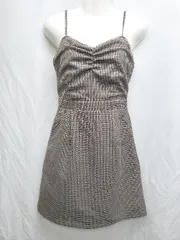 ◇ ⊇ NICE CLAUP ナイスクラップ 総柄 キャミソール ミニ ワンピース サイズF ブラウン レディース P  【1409090029288】