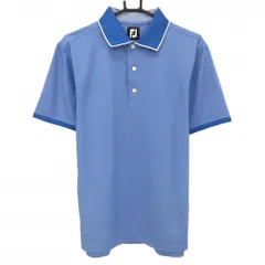 【美品】フットジョイ 半袖ポロシャツ ブルー 襟裏一部ボーダー メンズ L ゴルフウェア FootJoy