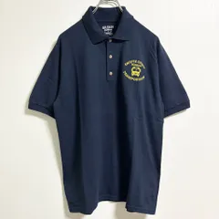 古着 used GILDAN ギルダン　半袖ワンポイント刺繍ポロシャツ　レトロデザイン　ネイビー　紺　Mサイズのサムネイル