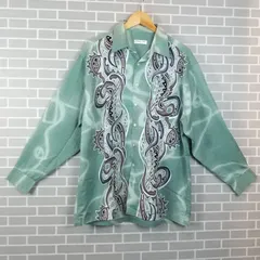 41-00155 Dapper Club(ダッパークラブ）アロハシャツ メンズ XL 七分袖 グリーン系 全体的に小さな汚れ有