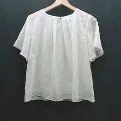 ◇ glacier プルオーバー バックボタン 袖フレア シアー タック 透け感 半袖 ブラウス サイズM ホワイト レディース E 【1310130005295】