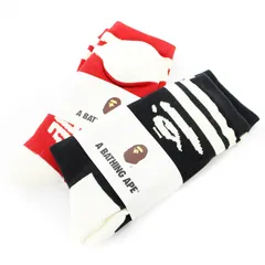 アベイシングエイプ A BATHING APE APE FACE SOCKS  靴下 ソックス 2足セット S 赤 黒 /MM