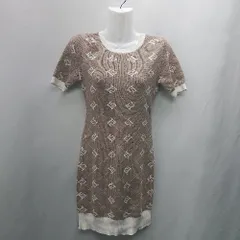 ◇ ⊇ LIP SERVICE 総柄 半袖 膝丈 ワンピース サイズF ベージュ レディース E  【1412090047596】