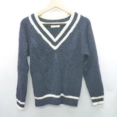 ◇ ⊇ LOWRYS FARM バイカラー クラシック 長袖 Vネックセーター サイズＬ ネイビー系 レディース E  【1501160035233】