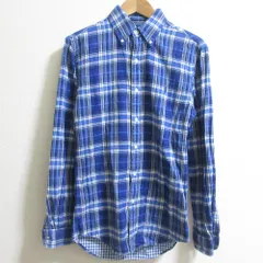 美品 Ralph Lauren ラルフローレン スリムフィット コットン100％ タータンチェック 長袖 ボタンダウン BDシャツ サイズXS ブルー系 メンズ 古着 中古 USED