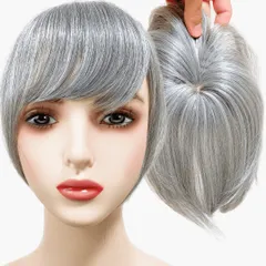 部分ウィッグ かつら ヘアピース ポイントウィッグ 白髪 グレイヘアー グレイ 女性 レディース 人工毛 ウィッグ ショート 前髪 ストレート 前髪ウィッグ O型つむじ 医療用 つむじ 頭頂部 うぃっぐ トップピース w [白8黒2] [グレイヘアーショート]