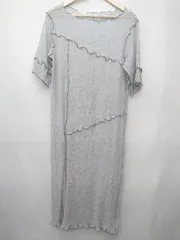 ◇ ⊂ w closet シワシフォン　配色　メロー　スリット入り 五分袖 膝下 ワンピース サイズF ブルー レディース P  【1410160012727】