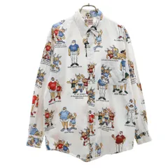 CAPTAIN SANTA キャプテンサンタ 総柄 長袖 ボタンダウンシャツ M 白 メンズ 古着