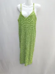 ◇ ZARA ザラ 蛍光カラー チェック柄 ストレッチ ロング丈 キャミソールワンピース サイズEUR S グリーン系 レディース E  【1406180078157】