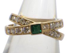タサキ K18 エメラルド ダイヤモンド2連リング 4.31g 9号　Jewelry TASAKI Emerald Dia0.75ct Ring