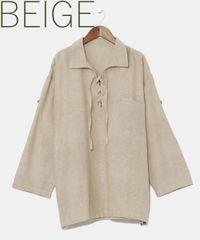 プルオーバー ユニセックス 胸元紐結び 袖ロールアップ 無地 綿 ゆったり 薄地 通気性 ストレスフリー アジアン エスニック