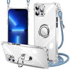 PAILAIMEN iPhone 13 pro max ケース クリア ネック リング付き ショルダー 耐衝撃 対応 アイフォン13 pro max スマホケース肩掛け 縄掛けケース 透明 TPU ストラップ付き 携帯ケース 薄型 軽量 紐付き 斜めがけ  1