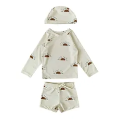 ☆ サン ☆ 130cm ☆ 水着 セパレート 男の子 3点セット 水着 帽子付き 男の子 3点セット 長袖ラッシュガード スイムパンツ 長袖 ラッシュガード パンツ セパレート 子ども用水着 子供用水着 スイムウェア 帽子 セット ぼうし