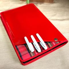 B5大学ノートサイズ【Cover pocke付きカバー】２冊用■合皮/チェック■レッド