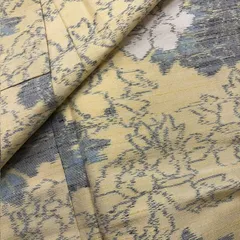 ［きものキレイ］紬（袷）クリーム色　牡丹　身丈156.5cm　裄丈64.5cm　絹　リユース　　T025