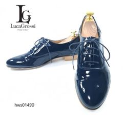 【美品】Luca Grossi ドレスシューズ エナメル 38 レースアップ ルーカグロッシー オックスフォードシューズ ブラック レディース hws01490