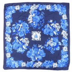 LANVIN PARIS ランバン 花柄 フラワー シルク 大判 スカーフ ストール ショール シルク100％ ブルー 青 レディース 【中古】