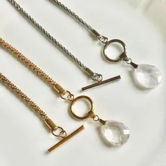 匿名配送 ドロップクリスタル グリッターチェーン Y字 マンテル ロングネックレス ラリエット ハンドメイド ステンレス 天然石 水晶 シルバー ゴールド 2way