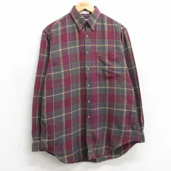 M/古着 長袖 フランネル シャツ メンズ 90s　炉gぬ丈 コットン ボタンダウン エンジ他 チェック 25mar10 中古 トップス