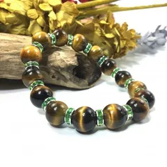 タイガーアイ パワーストーン ブレスレット 12mm 天然石ブレス (グリーン) メンズ・レディース 男性・女性  数珠 虎目石　金運  □