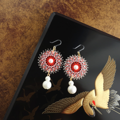 紅白・白たま イヤリング / ピアス / ノンホールピアス