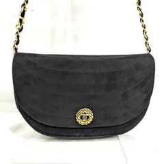 良品！ CHANEL オールドシャネル ヴィンテージ ボーダーステッチ ハーフムーン ココマーク ベロア チェーンショルダーバッグ