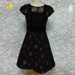 JILL STUART 花柄 レース 膝丈 半袖 Uネック ワンピース 黒 XS JILL STUART 花柄 レース 膝丈 半袖 Uネック ワンピース 黒 XS