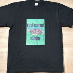 ミシシッピアカミミガメプリント半袖Tシャツ黒L ミドリガメTシャツ