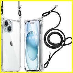 【在庫限定】アイフォン15 スマホケース レンズ保護 肩掛け 首かけ 耐衝撃 斜めがけ 縄掛け クリア カバー ショルダー 調節可能な 透明 ケース 落下防止 縦/横 15 紛失防止 2WAY iPhone （ブラック）