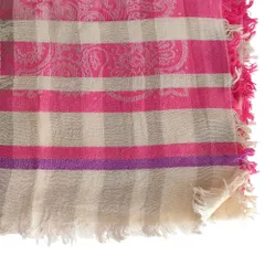 美品 ETRO エトロ シルクブレンド ペイズリー チェック柄 フリンジ ストール マフラー ピンク系 レディース 古着 中古 USED
