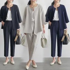 ノーカラー ジャケット パンツ スーツ セットアップ ママ 学校行事 セレモニー 通勤 オフィス