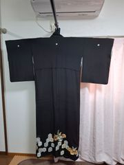 黒留袖 家紋 5つ 着物 風景柄