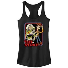 【送料無料】 ディズニー ピクサー レディース Tシャツ トップス Disney / Pixar's Toy Story Buzz Lightyear And Woody Poster Juniors' Racerback Tank Top Black
